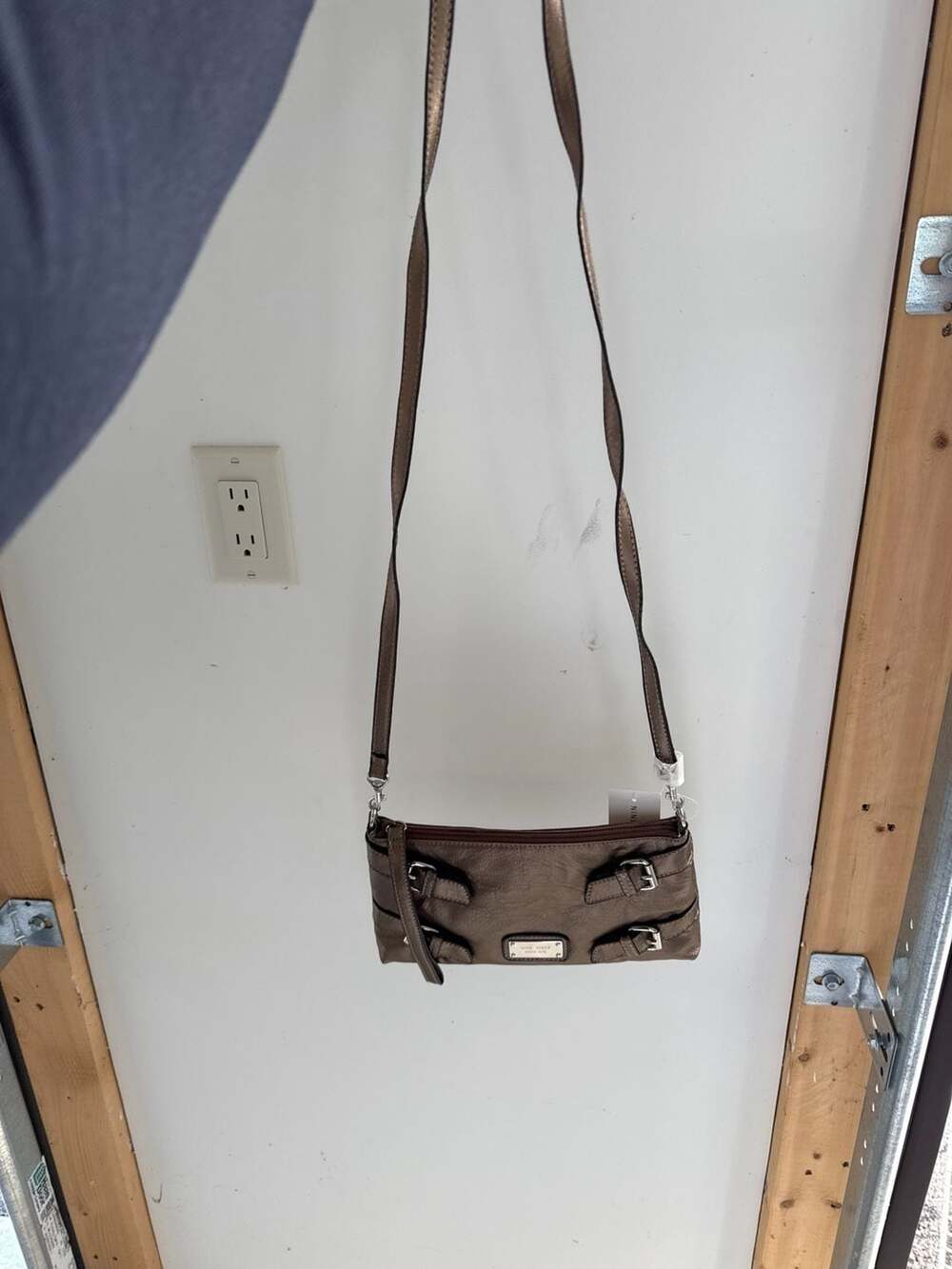Nine West Groom Metallic Bronze Buckle Crossbody Bag